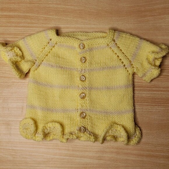 unbranded Other - Unbranded Toddler Girls Yellow Striped Hand Knit Short Sleeve Cardigan S…